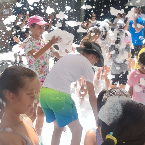 Tyler and Tegan at a kids foam party